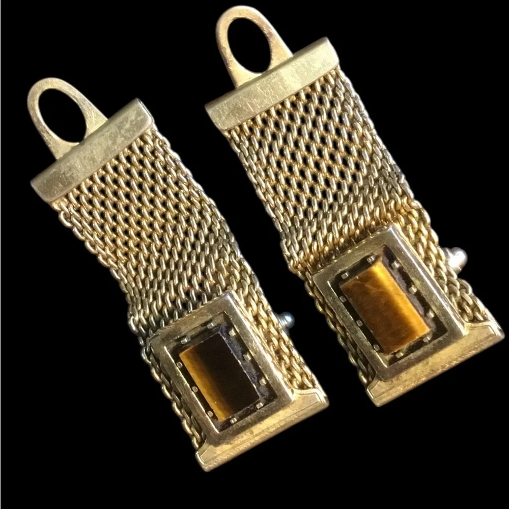 Vintage Anson Gold Mesh Cufflinks with Brown Accent